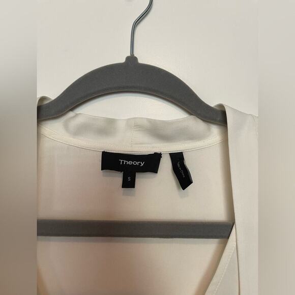 Theory Relaxed Wrap Ivory 100% Silk Tie Neck Blouse S - Picture 6 of 9